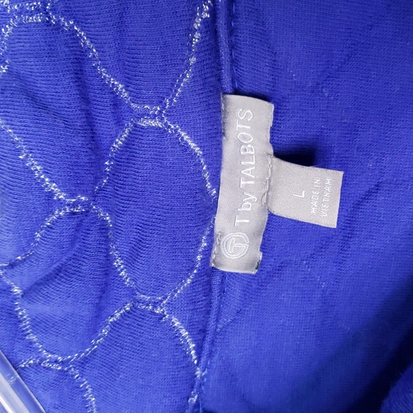 T By TALBOTS Quilted Blue Silver Zip Neck Pullover Top Size large - Picture 8 of 9